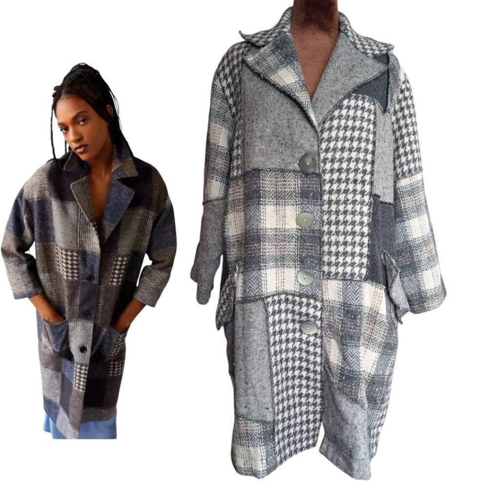 Magnolia Pearl Style Plaid Patchwork Transitional Spring Coat Size M